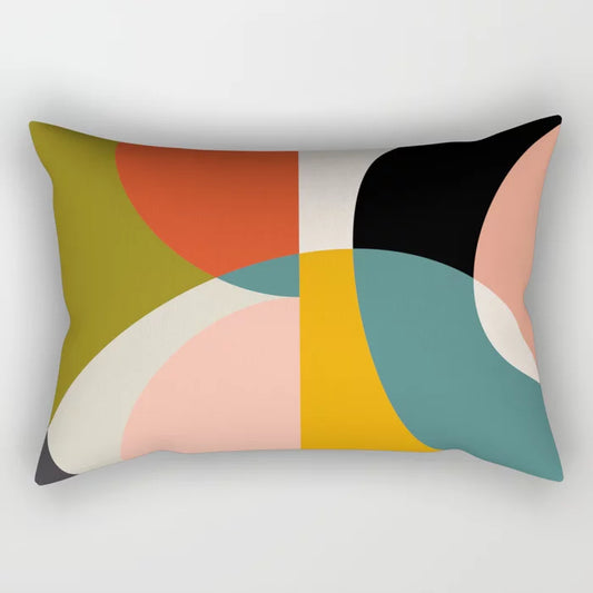 Retro Mod Lumbar Pillow Cover – Colorful Geometric Throw Cushion Case 16"x 20"