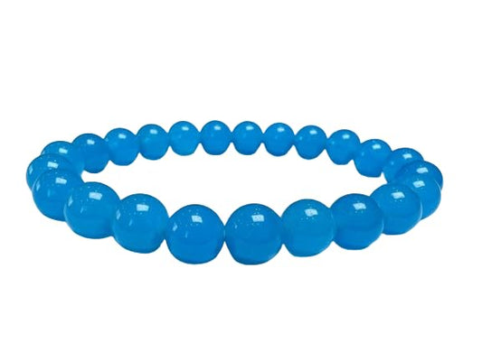 Frosted Blue Opal Bracelet – 8mm Round Beads, Healing Crystal Energy, Stretch Fit Jewelry for Men & Women