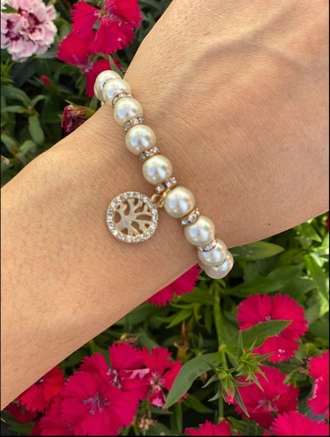 Tree of Life Pearl Bracelet – Adjustable Symbolic Jewelry for Women