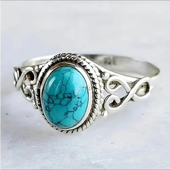 Heavy Turquoise Celtic Oval Ring 925 Sterling Silver Size 9