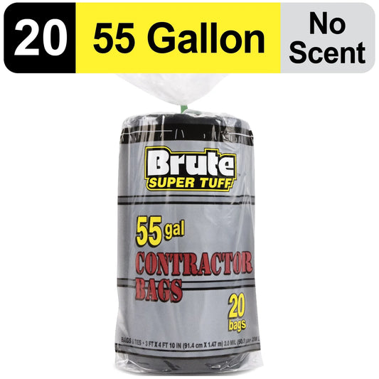 Brute Super Tuff® Contractor Bags, 55 Gallon, 20 Bags (Twist Tie)