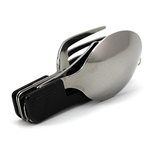 4-in-1 Black Stainless Steel Camping Utensil – Eco-Friendly Detachable Travel Flatware