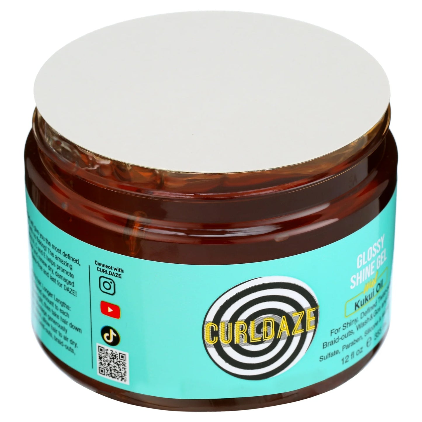 CurlDaze Glossy Shine Gel with Kukui Oil Styling Gel 12 oz, Moisturizing, Unisex