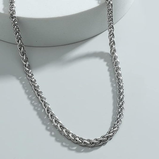 🔗 8mm Heavy Braided Wheat Chain for Men – 24” Stainless Steel Necklace | Durable, Stylish, Unisex Jewelry