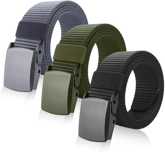 3 Pack Men’s Tactical Nylon Belt with Automatic Buckle – Adjustable Military-Style Webbing Belt for Everyday & Outdoor Use