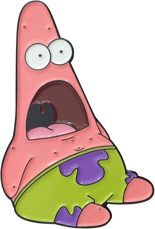 😱 Shocked Patrick Meme Enamel Pin – Funny Pink SpongeBob SquarePants Lapel Badge