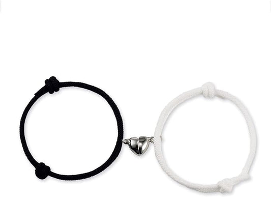 2Pcs Couple Heart Bracelet Rope Braided Distance Magnet Attract Friendship Gift
