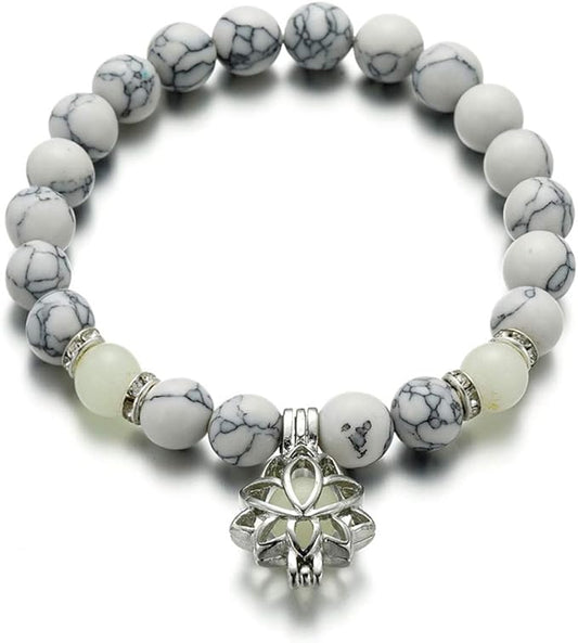 🌙 Glowing Moon & Lotus Charm Bracelet – Natural Turquoise Yoga Jewelry