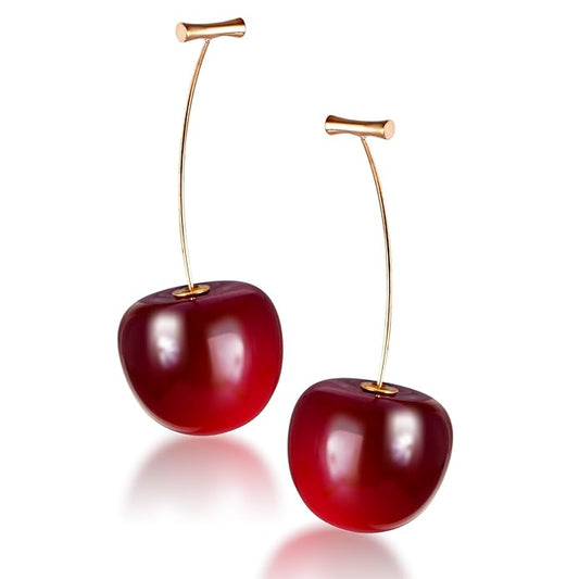 Twinkling Cherry Stud Earrings for Women – Elegant Red Crystal Fruit Earrings | Cute & Graceful Daily Jewelry