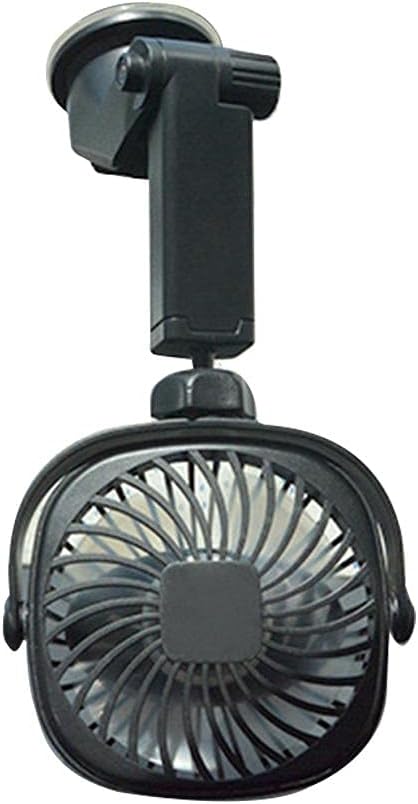 Black Car Oscillating Fan with Suction Cup, Mini Car USB Fan with Multi-Directional Hook