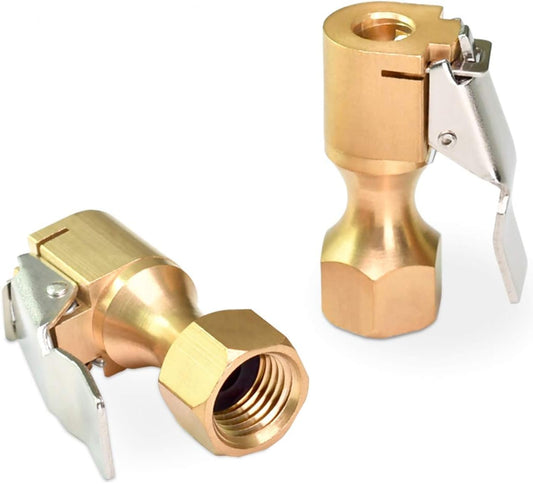 2 Pack of 1/4" Heavy Duty Closed Flow Straight Tire Chuck with Lock-on Clip
