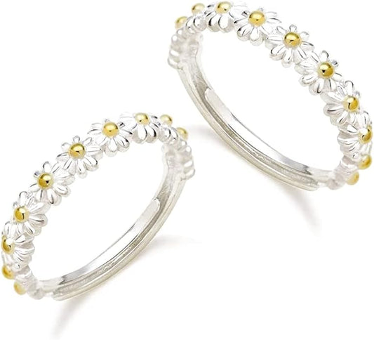 “I Think About You” Delicate Daisy Ring – Tiny Sunflower Floral Ring | Adjustable Gold-Plated Ring for Women