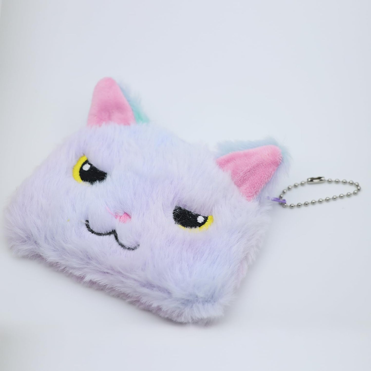 Cat Coin Purse – Tie Dye Rainbow Plush Zipper Wallet with Keychain (Blue-Purple) | Cute Mini Cat Pouch for Girls, Women & Kids