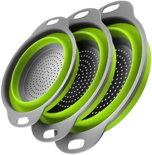 Basket Collapsible Colander Set of 3 Round Silicone Kitchen Strainer