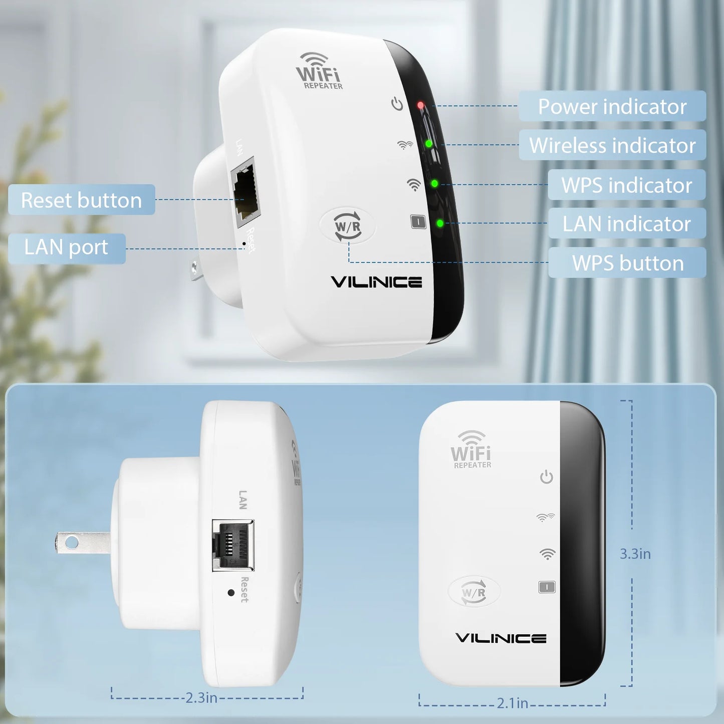 VILINICE WD-R616U AC1200 Dual-Band Wi-Fi Extender, Coverage up to 3000 sq ft,