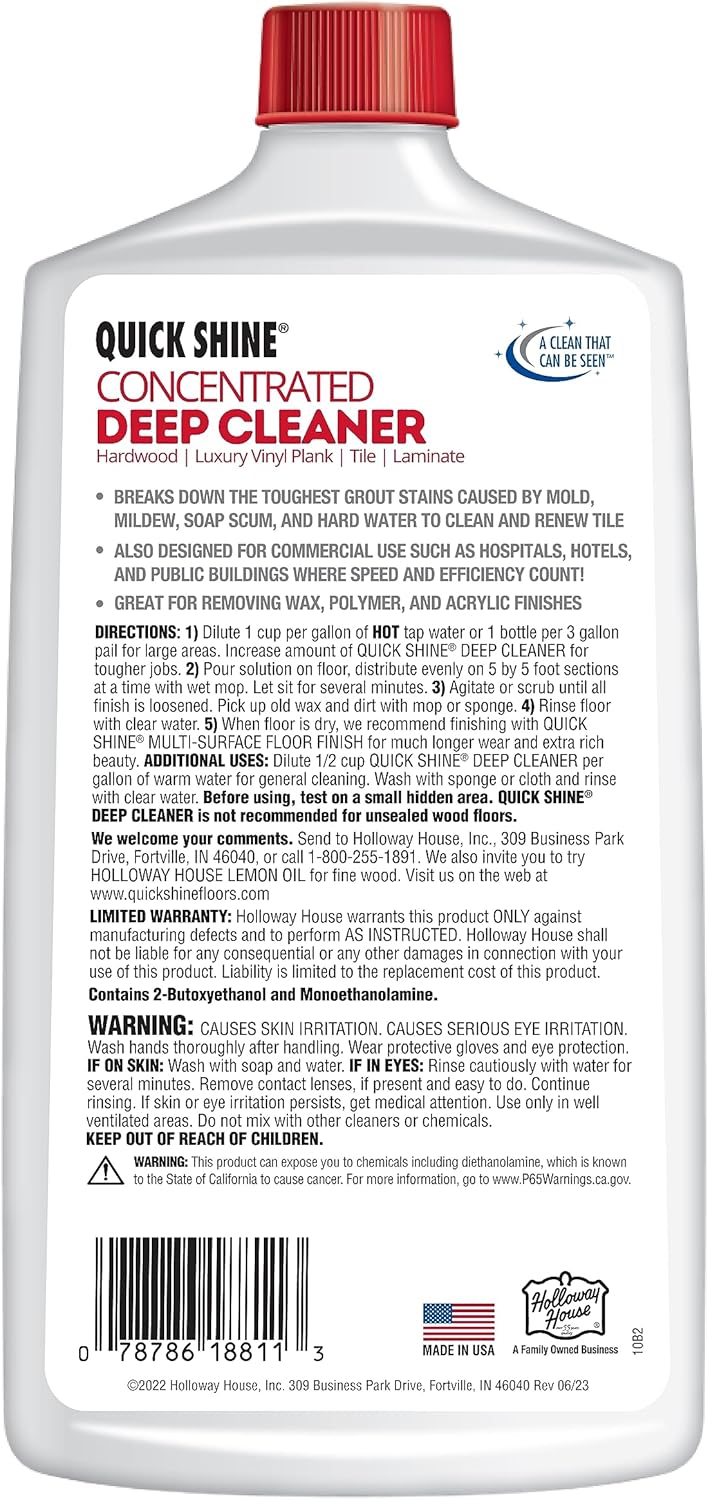 Quick Shine Multi Surface Deep Floor Cleaner and Remover 27oz | Removes Wax Build-Up, Revitalizes Floors & Cleans Grout | Use on Hardwood, Laminate, LVT, Tile and Stone | Pro-Level Cleaning
