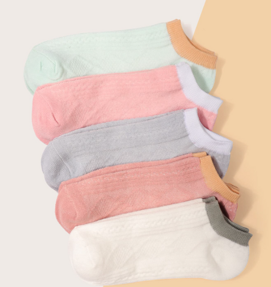 5 Pairs Soft Cotton Ankle Socks – Multicolor Everyday Set