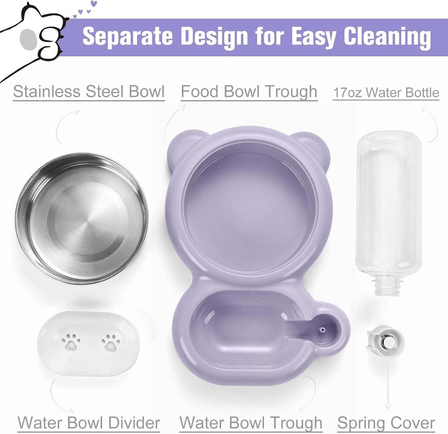 Dog Bowls, Cat Food and Water Bowl Set - Purple