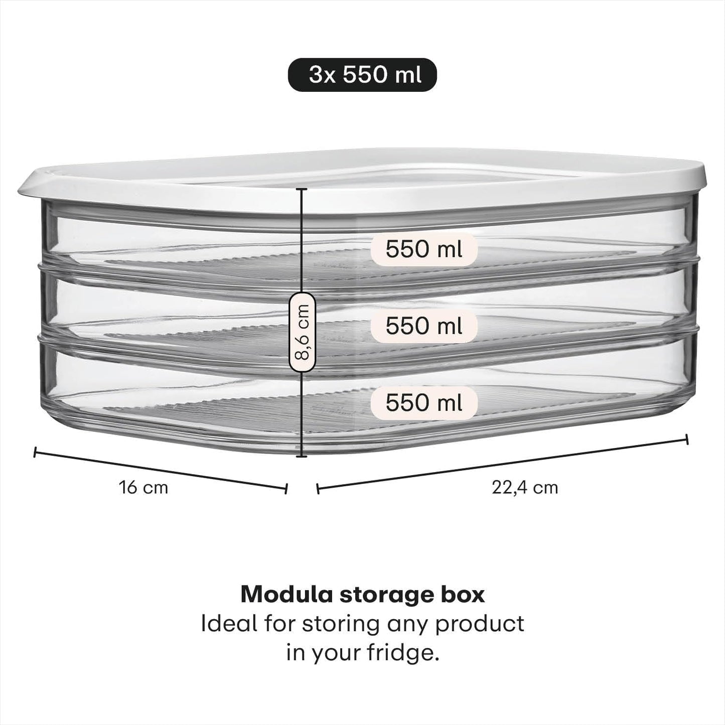 Rounded Food Storage Box with Lid Set of 3 | Ideal for Cold Cuts, Cheese, and More | Stackable design | Transparent Framed Lid | BPA-Free, Nordic White (17oz/500ml)