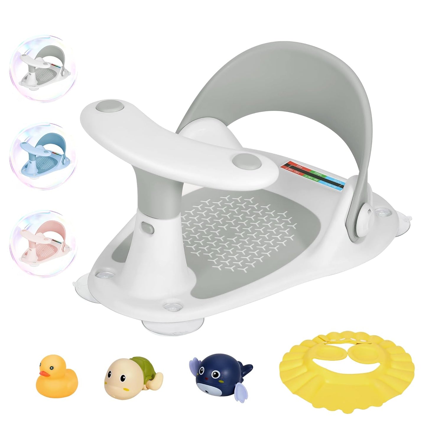 Baby Bath Seat with Thermometer – Non-Slip Toddler Bath Chair for Babies 6–24 Months, Supportive Baby Bathtub Seat for Sitting Up (Gray)