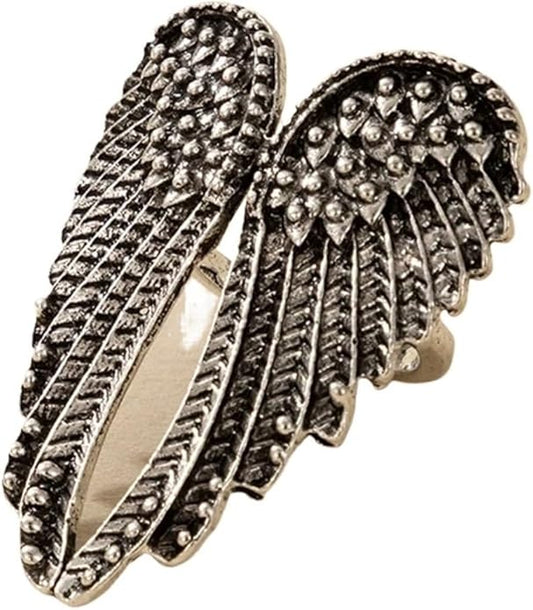 Vintage Punk Wing Joint Ring for Women – Silver Heart Geometric Statement Jewelry