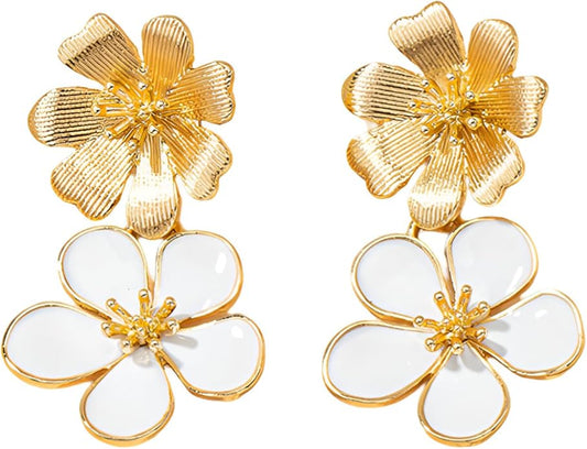 18K Yellow Gold Natural Shell Cherry Blossom Earrings – Elegant Floral Studs for Women | Sweet Fancy Flower Jewelry Gift