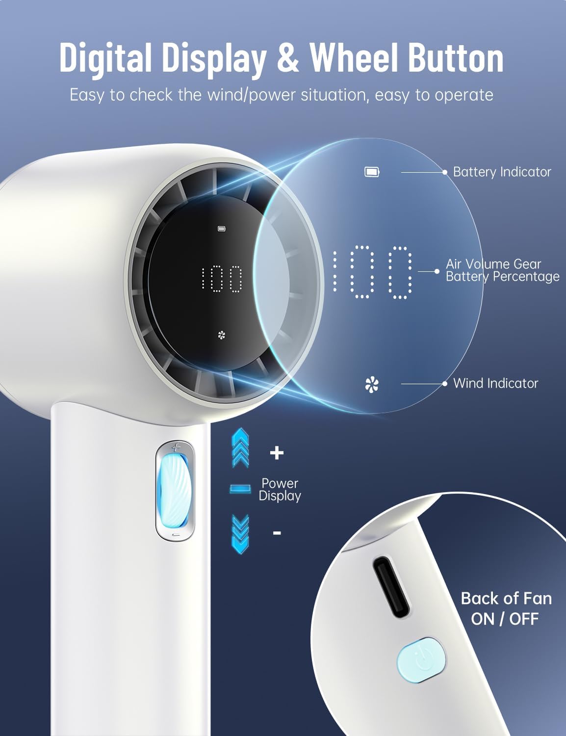 Portable Handheld Fan - High Speed(1-199) Small Mini Turbo Fan - [16H Cooling Time]