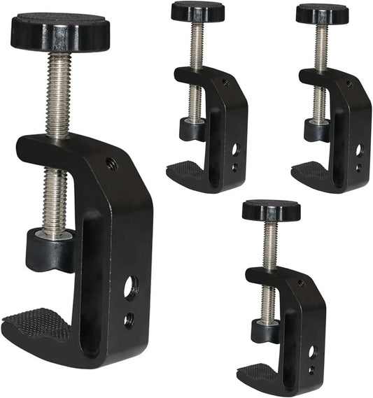 Universal C-Clamp, Heavy Duty Sturdy 1/4 And 3/8 Thread Hole for Desktop Mount Holder, Photo Studio Photography, Quick Release U Clip Holder (Black,4-Pack)