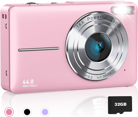 Digital Camera for Kids, 1080P FHD Camera, 44MP Point 32GB Card
