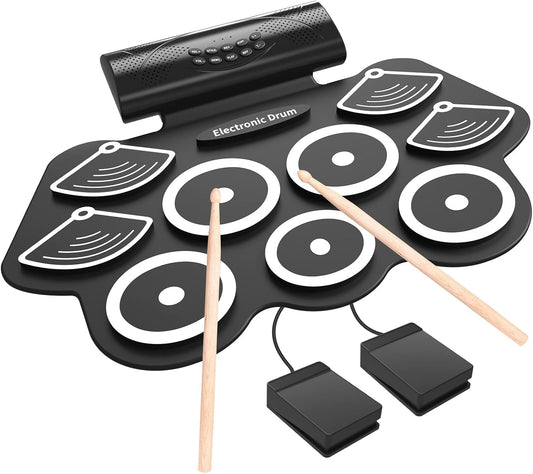 Electronic Drum Set for Kids – 9 Pad Roll Up Digital Drums with Speakers & MIDI