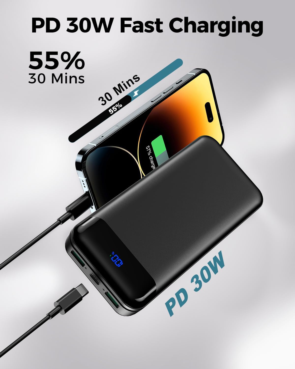 Portable Charger Power Bank 40000mAh Powerbank PD 30W and QC 4.0 Fast Charging