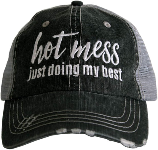Hot Mess Ponytail Hat – Distressed Criss-Cross Baseball Cap with Velcro Closure