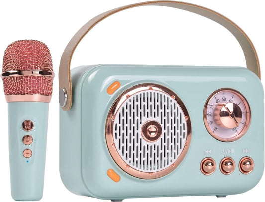 Portable Bluetooth Speaker with Microphone Set,Retro Speaker with Home Karaoke Machine