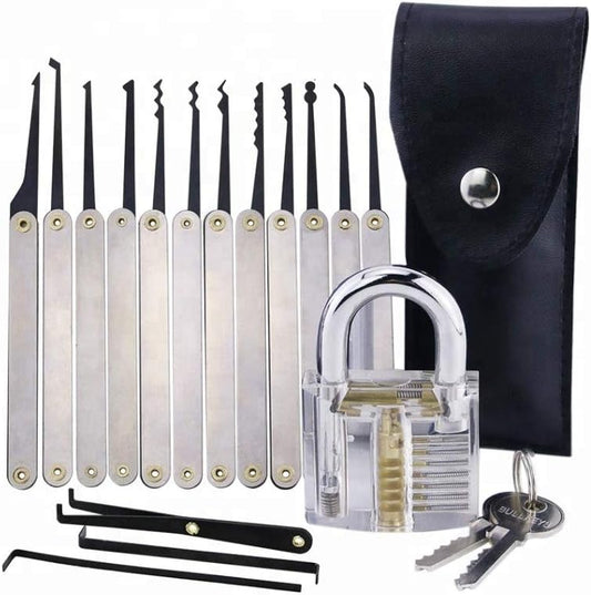 Lockpicking Practice Set – 15 PCS Stainless Steel Tools with Transparent Training Locks