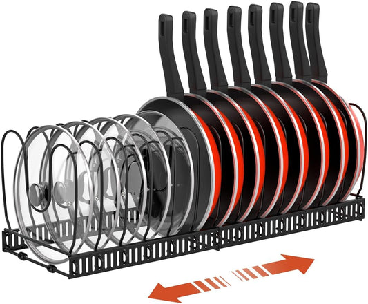 Pot and Pan Organizer Rack for Cabinet, Fully Expanded Size 22.83" W x 7.09" D x 7.09" H, Black
