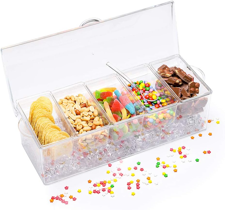 Condiment Server, Tray, ice Party Serving Bar Compartment Tray with lid