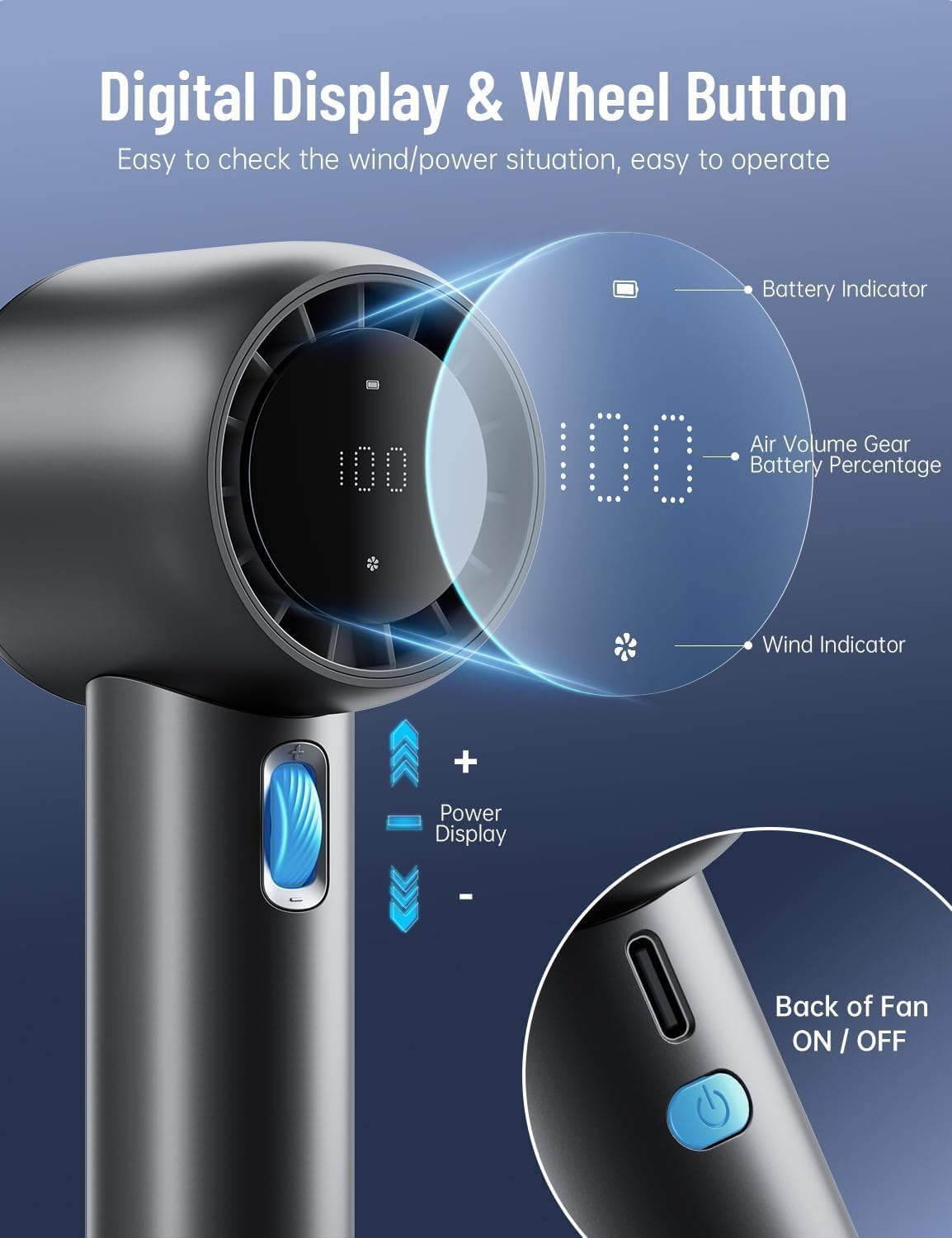 Portable Fan - High Speeds 14500RPM Mini Turbo Handheld Fans with Digital - [16H Cooling]