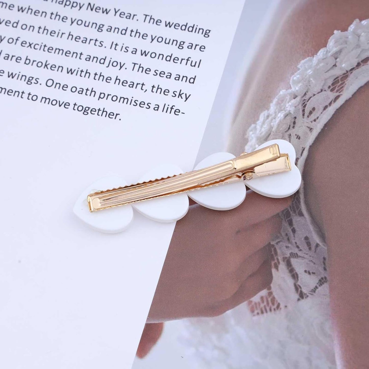 White Heart Rhinestone Opal Hair Clip Pins - Heart Side Clip Head Clip