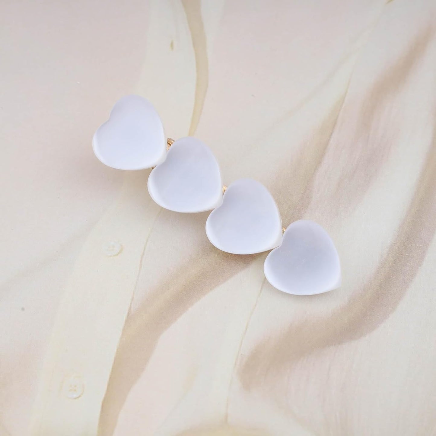 White Heart Rhinestone Opal Hair Clip Pins - Heart Side Clip Head Clip