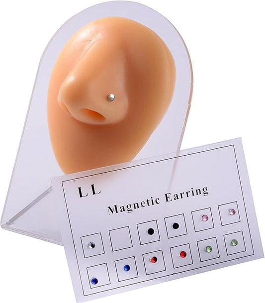 12 PCS Magnetic Crystal Stud Earrings – Stainless Steel Non-Piercing Nose & Lip Jewelry Set (3mm)