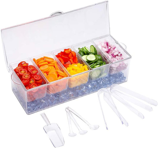 Condiment Server, Tray, ice Party Serving Bar Compartment Tray with lid