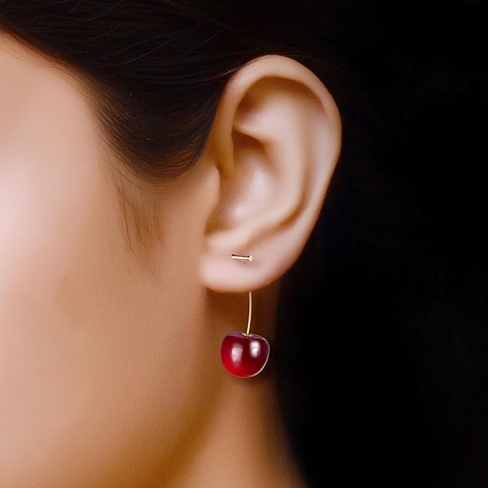 Twinkling Cherry Stud Earrings for Women – Elegant Red Crystal Fruit Earrings | Cute & Graceful Daily Jewelry