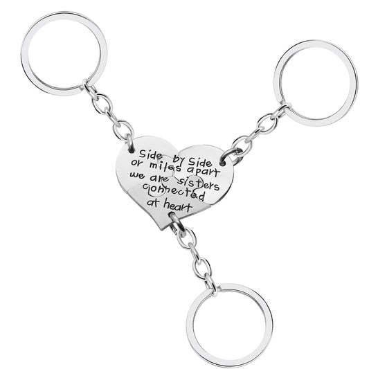 Sister Keychain Set of 3 – Broken Heart Family Gift “Side by Side, Close at Heart”