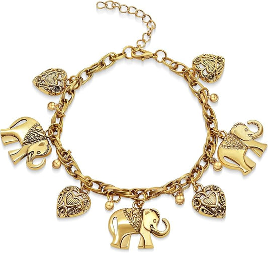 Vintage Elephant Heart Pendant Alloy Bracelet for Women – Ethnic Style