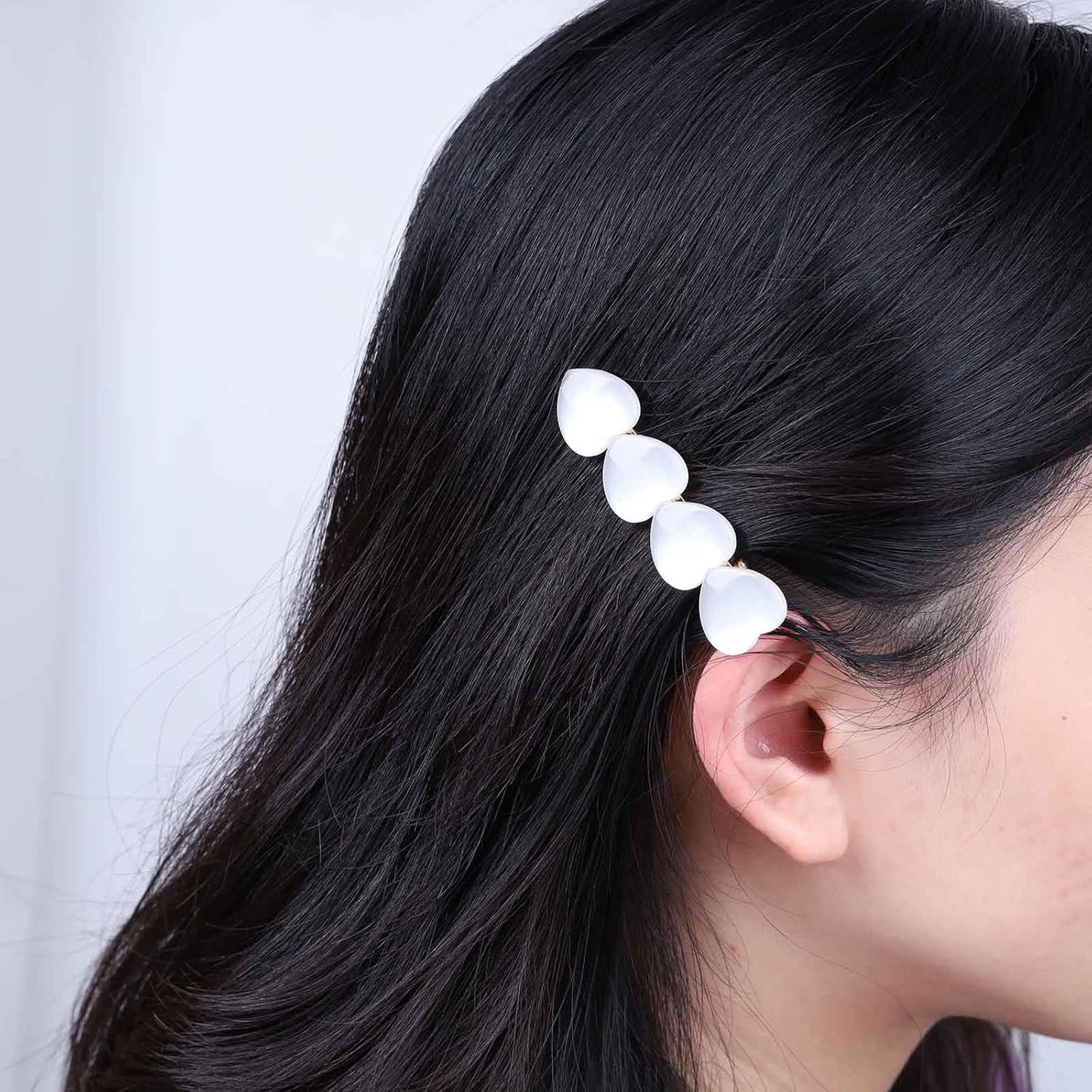 White Heart Rhinestone Opal Hair Clip Pins - Heart Side Clip Head Clip