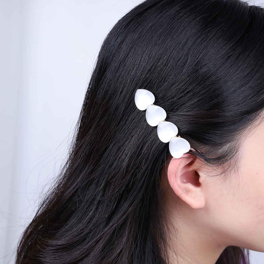 White Heart Rhinestone Opal Hair Clip Pins - Heart Side Clip Head Clip