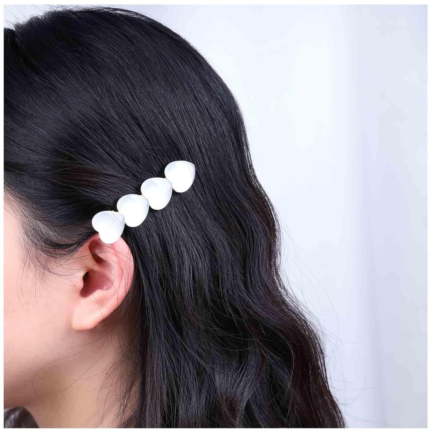 White Heart Rhinestone Opal Hair Clip Pins - Heart Side Clip Head Clip