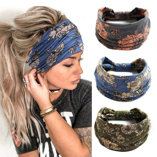 Boho Leopard Knoted Turban Headband Stretch Twist Head Wraps Stripe Cloth Head Bands for Women