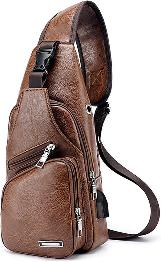 Chest Crossbody Bag Sling Backpack for Men with USB Charge Port