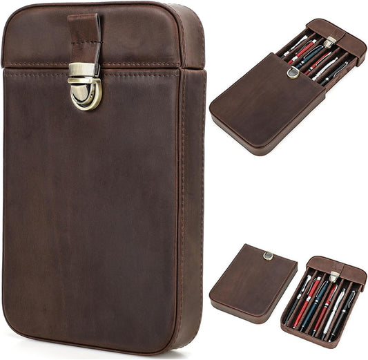 Top Grain Genuine Leather 6 Fountain Pen/Pencil Tray Case Holder